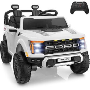 24V Ride On Toys for Big Kids, Ford F-150 Raptor 2 Seater Ride on Car w/Remote, Power Toddler Truck w/4 Wheels Suspension, Kids Electric Car w/Bluetooth, LED Lights, Truck Bed Storage (Black)