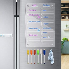 8"x12" Acrylic Magnetic to Do List for Refrigerator,Fridge to Do List Magnet Dry Erase Board,Fridge Grocery List Magnet Includes 6 Dry Erase Markers