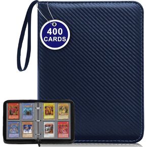 Trading Card Binder, 400-Card Zipper Trading Binder, Pu Leather Trading Card Collection Alum, Double-Sided Pages Collector Binder for MTG, TCG, Game Cards, Sport Cards (Black)
