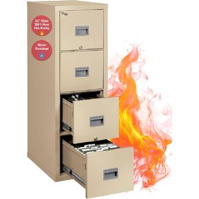 FireKing Patriot Vertical 4 Drawer Legal & Letter Fire Safe File Cabinet, Key Lock, 1 Hour Fire Rated UL Rated & Water Resistant, USA Made, Parchment