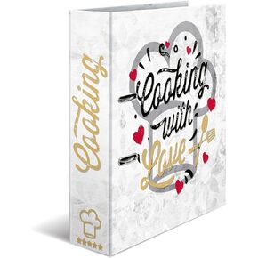 HERMA Recipe File for Own Recipes with Cooking with Love Motif, A4, 70 mm Spine, with Gold Embellishments and 6-Piece Register, 1 Folder