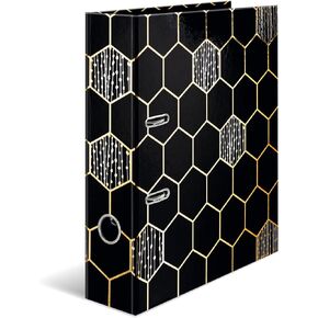HERMA Folder A4 Black Gold, 7 cm Wide, Children's Ring Binder with Elegant Pattern, Colourful Lever Arch File with Shiny Finish for Boys and Girls