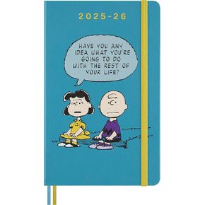 Moleskine Limited Edition Peanuts 'Charlie & Lucy' 18 Month 2025-2026 Weekly Planner, Hard Cover, Large (5" x 8.25"), Reef Blue, 208 pages