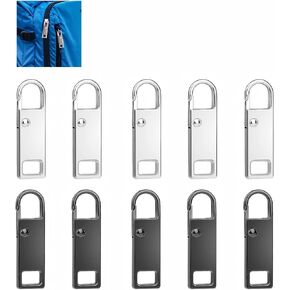 10Pcs Zipper Pull, Metal Zipper Pull Replacement, Detachable Zippers Pull Tabs, Metal Zippers Handle Mend Fixer Tab Repair, for Luggage Suitcase Backpacks Jacket