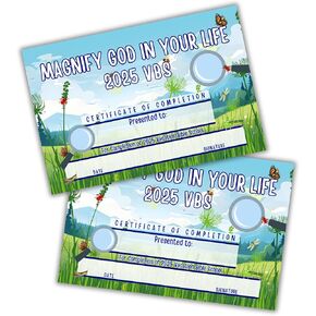 2025 VBS Certificate of Completion Magnify God In Your Life 50pk 9x6" Vacation Bible School Award Participation Psalms Maagnifying Glass