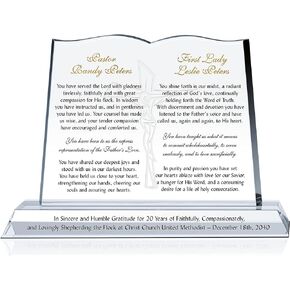 Custom Crystal Bible Shaped Pastor & Wife Anniversary Plaque, Personalized with Names, Unique Appreciation Gift for Pastor & First Lady on Anniversary (L - 12")