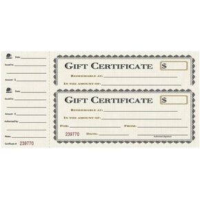 Adams Gift Certificate Book, Single Paper, 3.25 x 11 Inches, Cream, 25 Numbered Certificates (GFTBK1) (2 Pack)