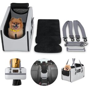 Dog Car Seat for Small Dogs - Foldable, 35kg Max Load, Adjustable Straps, Floor Pad, Safety Leash, Side Pockets, Booster Seat & Carrier for Travel