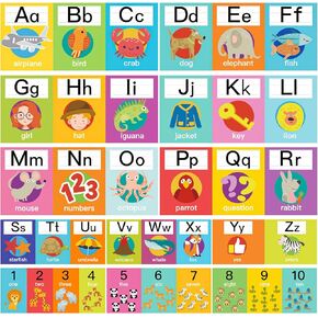 12Pcs Alphabet for Classroom Wall, Alphabet Line ABC Letters and Numbers Posters for Preschool Kindergarten Classroom Playroom Bedroom Wall Decor