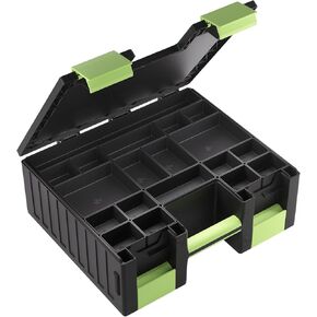 Gamegenic Game Castle - All-in-One Double-Sided Storage Case for Cards and Gaming Accessories, 19 Removable Trays in 5 Sizes, Ideal for Cards, Tokens, Dice and Tools, Black/Green Color, Made