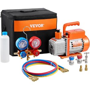 VEVOR 4 CFM AC Vacuum Pump and Gauge Set, Not only for R134a but Also R32 R1234yf Systems, 1-Stage Rotary Vane HVAC Air Vacuum Pump Refrigerant Kit Manifold Gauge Set, Incl. R410a Adapter in Kuwait