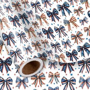 LeZakaa 4th of July Wrapping Paper Roll, American Flag & Statue of Liberty Design, Mini Roll, for Independence Day, Memorial Day Party 17 inches x 16.4 Feet