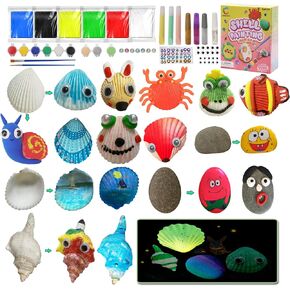 LIHBCAIYI Kids Seashell Painting Kit Glow in Dark DIY Creative Art Crafts for Age 6-12 Girls Boys Conch Rock Drawing Art Supplies Craft Paint Toys for Kids Party Activities Gifts