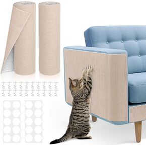 2PCS Anti Cat Scratch Furniture Protector, 78.7"x15.8" Couch Protector from Cat Claws, Trimmable DIY Scratch Carpet Mat for Sofa, Wall, Couch Corner, Cat Tower, Self-Adhesive Scratch Pad(Light Gray)