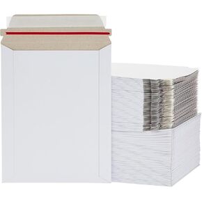 PSBM Rigid Mailers, 13x18 Inch, 100 Pack, White Cardboard Shipping Envelopes for Photo & Document, Self Seal