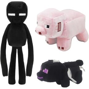 3pcs Character Dolls, 16.9" Enderman, 9.8" Baby Pig, 9.8" Ender Dragon Plush Toy, Stuffed Animals Toys, for Boys Girl Fans Birthday Christmas New Year Gift, Collectible Game Plush