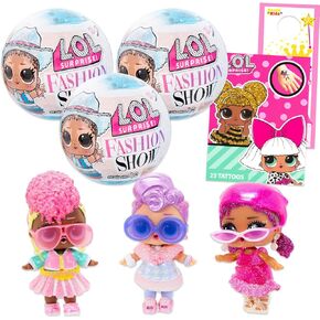 LOL Surprise Fashion Show Blind Ball Figures Set - Bundle with 3 Mini Figures Mystery Capsules Plus Tattoos, More | LOL Surprise Figurines Party Favors