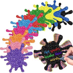 Fuutreo 50 Pcs Paint Splatter Cutouts Colorful Art Painting Party Decorations Glitter Art Paint Splash Silhouette with Adhesive Dots for Birthday Party Supplies School Bulletin Board Craft Wall Decor