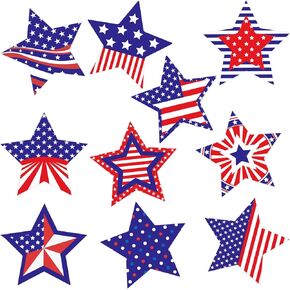 40 Pcs 4th of July Cut-Outs Bulletin American Flag Board Red Blue White Star Stripes Double-Sided Paper Cut Outs with 80pcs Glue Points Patriotic Decorations for Independence Day, 10 Designs