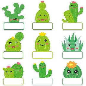 Lucleag 45 PCS Cactus Cutouts for Classroom Bulletin Board Decor, Adorable Cactus Name Tags Paper Student Nameplates for Back to School Classroom Wall Cubbies Desk Teachers Bulletin Board