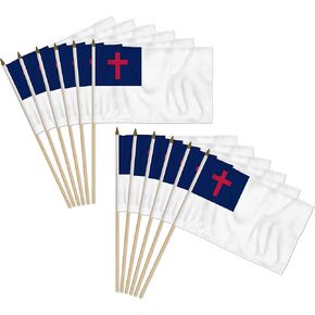 Christian 12x18in Stick Flag - 1 dozen pack