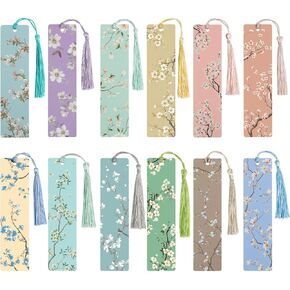12pcs Flower Paper Bookmarks with Tassel for Women Floral Book Marks Gifts for Book Lovers Teachers Students