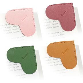 Personalized Initial Leather Heart Bookmark,Cute Corner Page Marker,Reading Accessories for Teachers Students Kids Book Lovers Women Gift,for School Office Home Supplies (A(4 Pcs))