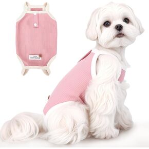 Dog Sleeveless Shirts Recovery Suit Protective Cotton Breathable Clothes for Small Dogs Color Pink Size 4
