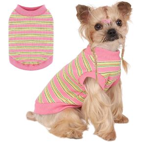 Dog Shirt, Pet Clothes for Chihuahua, Yorkie Teacup Costumes Striped, Small Dogs Sleeveless Tank Top Vest, Breathable Cotton Puppy T-Shirt, Cat Apparel Outfit (Pink, S)
