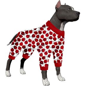 LovinPet Large Dogs Pajamas Clothes, Pitbull Onesie, Slim Fit, Lightweight Pullover Pajamas, Pitbull Clothes, Full Coverage Dog Pjs, Red Ladybug Prints, Full Coverage Large Breed Dog Pjs, 2XL