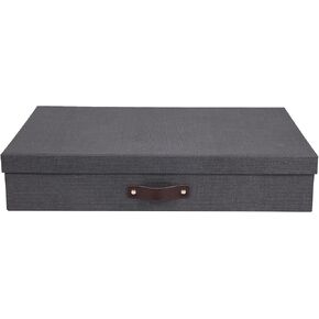 Bigso Sverker Fiberboard Legal/Art Storage Box - Scrapbook Storage Box for Papers, Photos, and More - Durable Keepsake Boxes with Lid and Leather Handle - 3.3in x 17.1in x 12.2in - Black