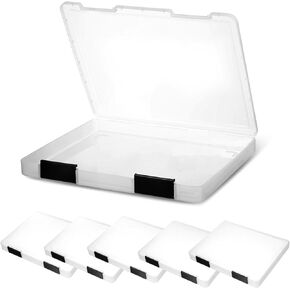 6 Pcs Clear A4 File Box Document Plastic Storage Box Paper Plastic Case Board Game Storage Containers Magazine Protector File Holder with Buckle (Black,12.4 x 9.84 x 1.18 Inches)
