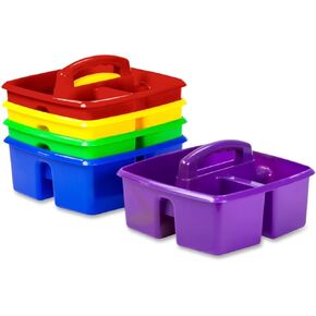 Storex Classroom Storage Caddy, 5.3" x 9.3" x 9.3", Blue,Yellow,Green,Red,Purple