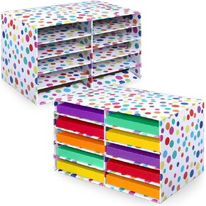 2 Pcs Confetti Classroom Paper Storage Organizer Construction Paper Storage Desktop Mailbox File Sorter Sturdy Cardboard Literature Organizer for Home Office School, 19.7 x 12.4 x 11.8 Inch