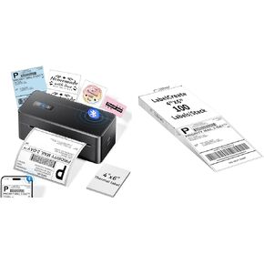 2410BT Bluetooth Shipping Label Printer and 100Pcs 4x6 White Thermal Labels FanFold