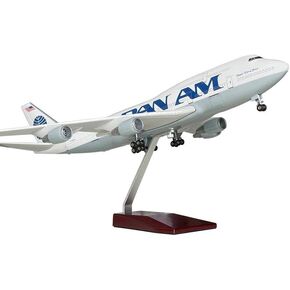 Panam 747 Model 1/150 Scale Panam Airlines B747 طراز طراز يبلغ طوله 18 بوصة مع مصابيح LED قابلة للشحن ومضطرات مطاطية كبيرة هدية وعرض