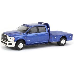 Greenlight Collectibles 2022 Dodge Ram 3500 Flatbed 1/64 Scale Truck, Blue, Adult Collectible, 4in L x 1.25in W x 1.25in H