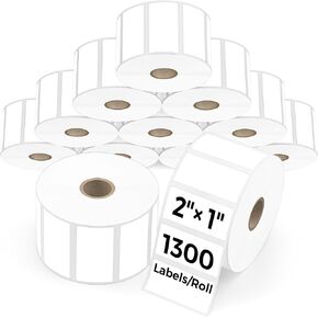 12 Rolls Direct Thermal Labels 2" x 1", 1300 Label/Roll White Adhesive Shipping Labels, Compatible with Zebra Rollo MUNBYN Thermal Printer for Address Label