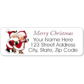 Christmas Return Address Labels Personalized - Set of 60 Custom Address Labels - Santa Couple for Envelope Mailings, Flat Sheets Easy Peel and Stick, Permanent Rectangle Labels (White) Made in USA