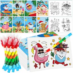 HABDJILTY 24 Pcs Christmas in July Coloring Books Bulk Summer Christmas Party Favors Summer Beach Coloring Books with Pens for Kids Santa Drawing Book for Class Activity Book Supplies