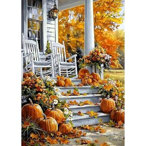 SENQAO Autumn Chair Diamond Art Kits for Adults, Fall Pumpkin DIY 5D Diamond Painting Kits Full Drill Diamond Dots Paintings with Diamonds Gem Art and Crafts Home Decor 12x16inch in Saudi Arabia