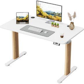 Furmax Electric Standing Desk Adjustable Stand Up Desk 48 x 24 Inch Memory Sit Stand Desk One-Piece Table Workstation with Timer Controller, Maple Frame/White Top