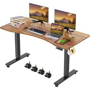 Curved Electric Standing Ergonomic Desk 48 x 24 Inches Adjustable Height Sit Stand Up Desk for Home Office Computer Gaming with Memory Preset, Headphone Hook, Wheels (White Frame & White Top)