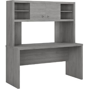 Bush Business Furniture Echo 60W Credenza Desk with Hutch in Modern Gray, Minimalist Computer Table for Home or Professional Office