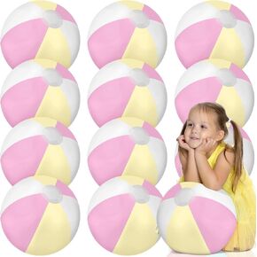 12 Pcs 16" Inflatable Beach Balls Bulk Pastel Jumbo Macaron Rainbow Beach Balls Blow up Pool Game Toys for Kid Adult Summer Swimming Luau Hawaiian Party Decorations