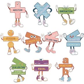Pasimy 10 Pcs Math Posters Symbol Posters Educational Learning Poster Math with 80 Adhesive Glue Points Classroom Supplies for School Manipulatives Bulletin Board Must Haves Decor(Vibrant Colors)
