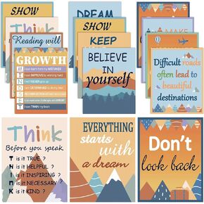 Moving Mountains Motivational Posters Set for Classroom Decorations Colorful Mountains Themed Inspirational Poster Positive Quote Wall Art for Bulletin Boards Primary Middle High School Office Decor