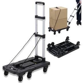 Dolly Cart with 7 Wheels, Folding Hand Truck Heavy Duty 330 lbs Expandable Platform for Travel Shopping