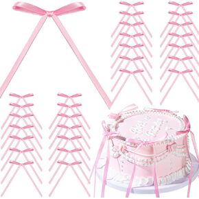 YGDZ Pink Bows for Cake, 30PCS Pink Bow Cake Topper, Ribbon Bowknot for Vintage Cake Decorating, Balloon, Coquette Themed Party Decorations, Birthday, Wedding Party Supplies