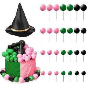 Leinuosen 97 PCS الساحرة الساحرة لوازم الحفلة الكعكة توببر الأخضر الوردي والبارات السوداء البالونات Mini Mini Cupcake Decor